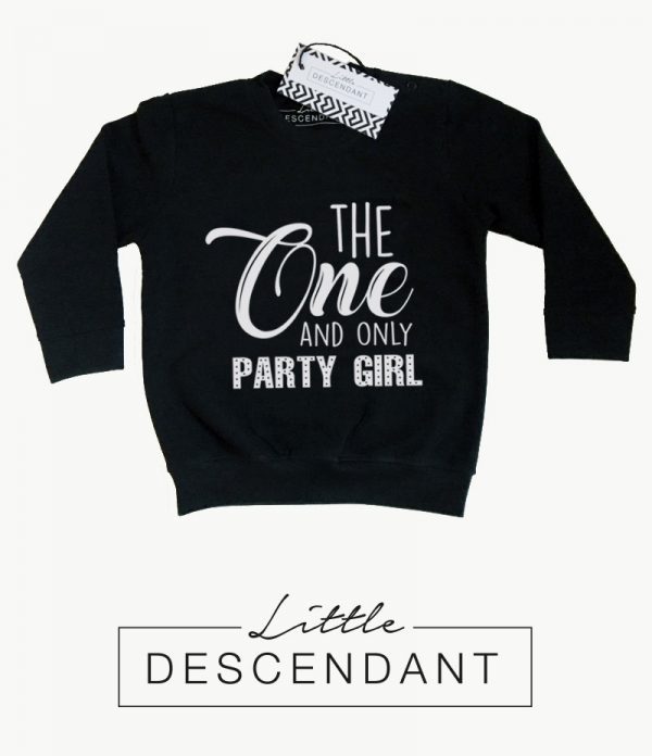 Monochrome baby en kinder sweater/trui 'The ONE and only party girl'
