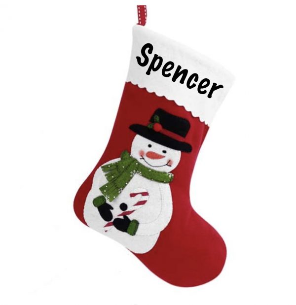 Kerstsok rood sneeuwpop
