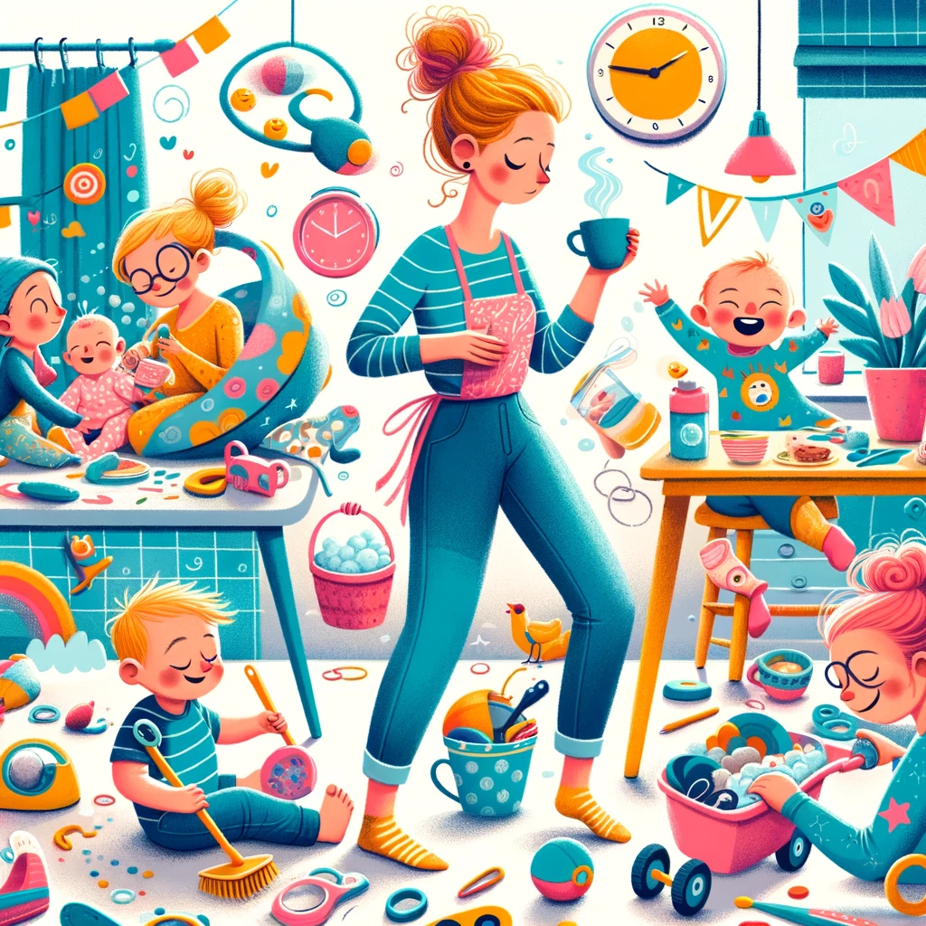 DALL·E 2024-01-28 13.53.46 - A whimsical and colorful illustration in the same style as the previous images, representing the everyday moments and unique, often humorous side of p